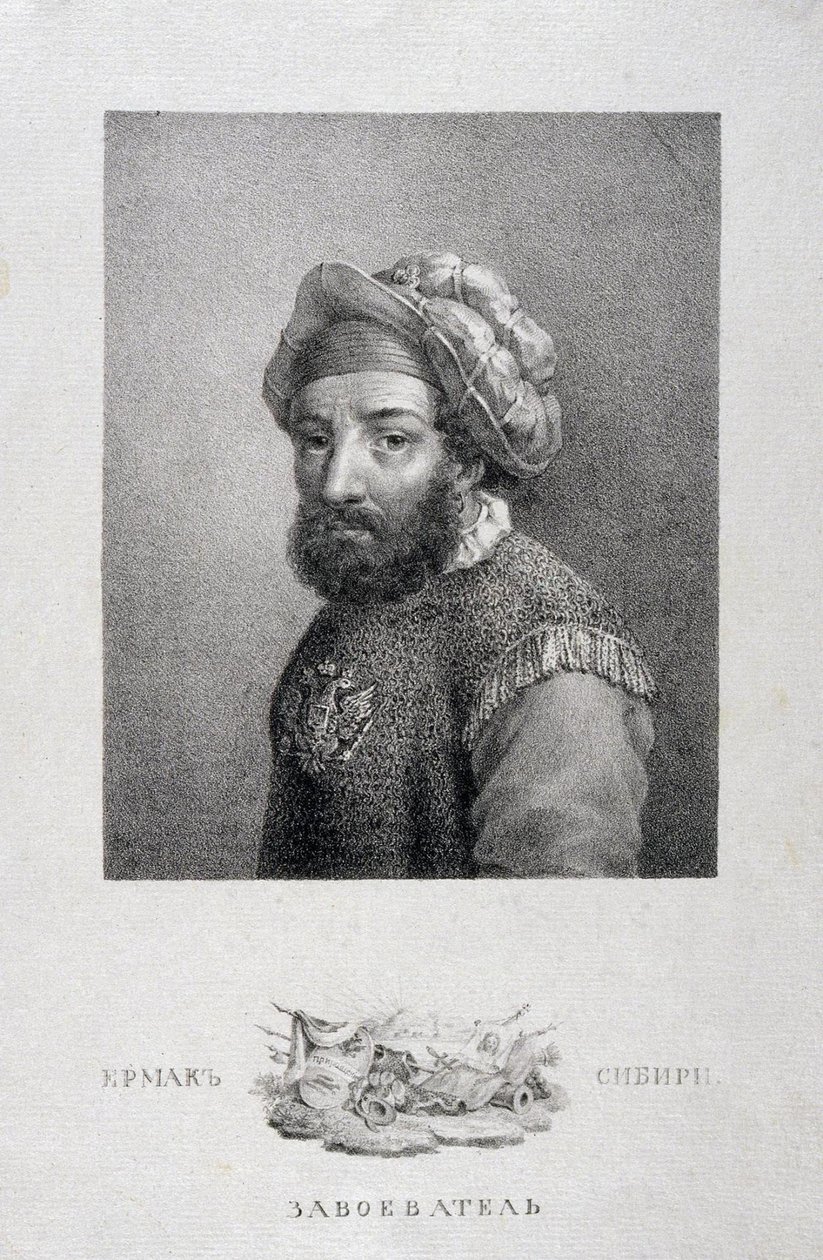 Portret van de Kozakkenleider, Veroveraar van Siberië Yermak Timopheyevich -1585, 1818 door Aleksei Gavrilovich Venetsianov
