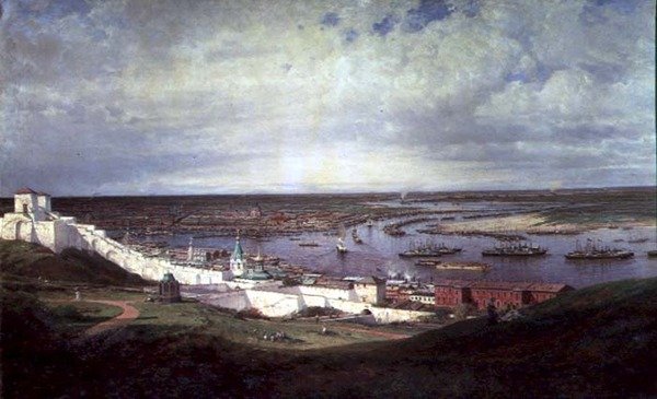 Uitzicht op Nizjni Novgorod door Aleksei Petrovich Bogolyubov