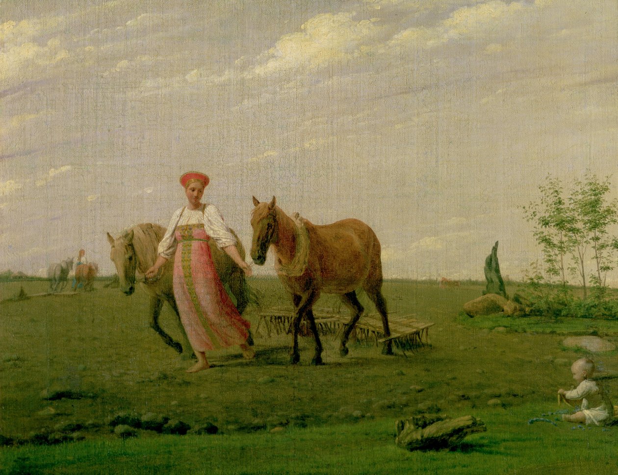 Ploegen in de Lente, 1820s door Aleksei Gavrilovich Venetsianov