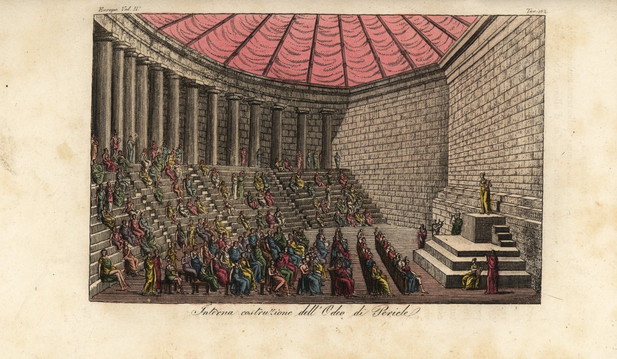 Interieur van het Odeon van Athene of Odeon van Pericles in Athene, Griekenland door Alessandro (after) Sanquirico