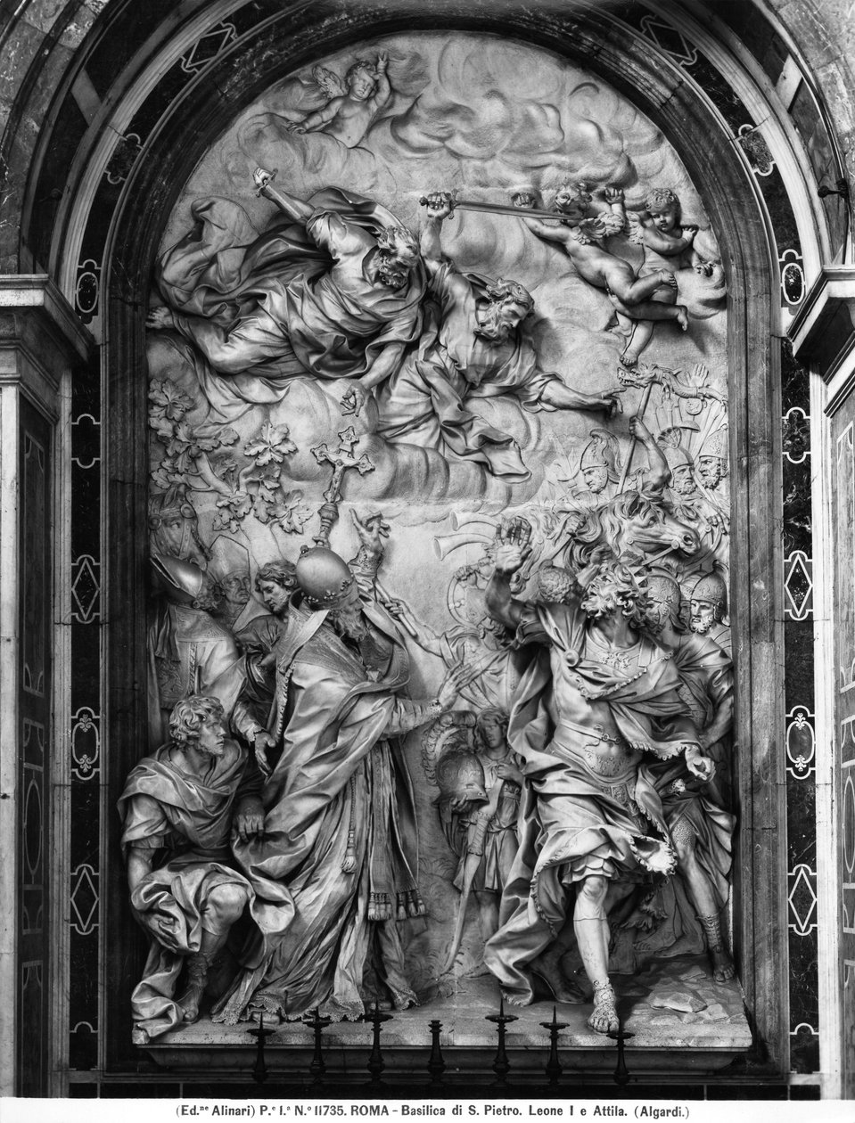 Paus Leo I (ca. 390-461) stoot Attila (ca. 406-453) af door Alessandro Algardi