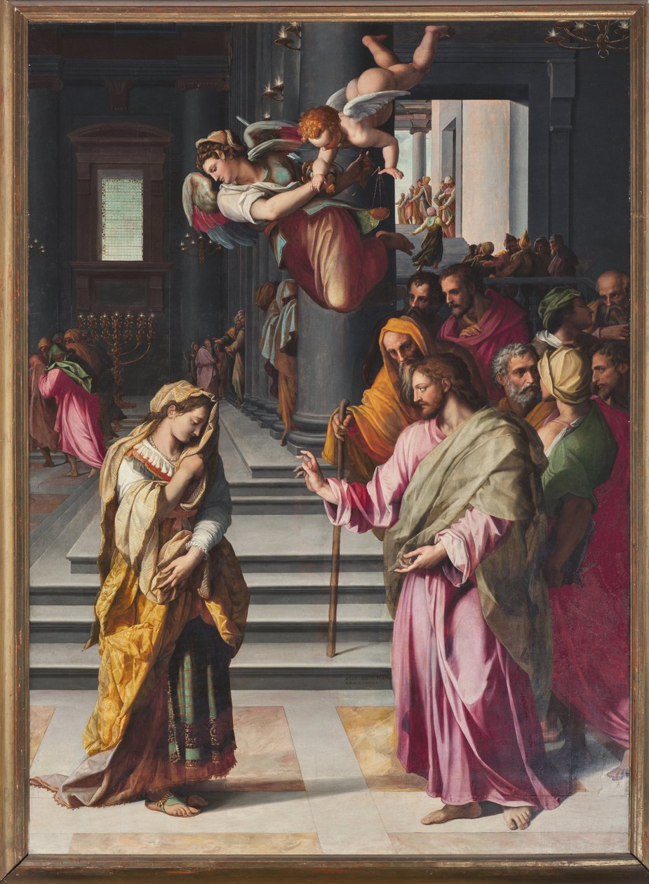 Jezus en de vrouw op overspel betrapt door Alessandro Allori