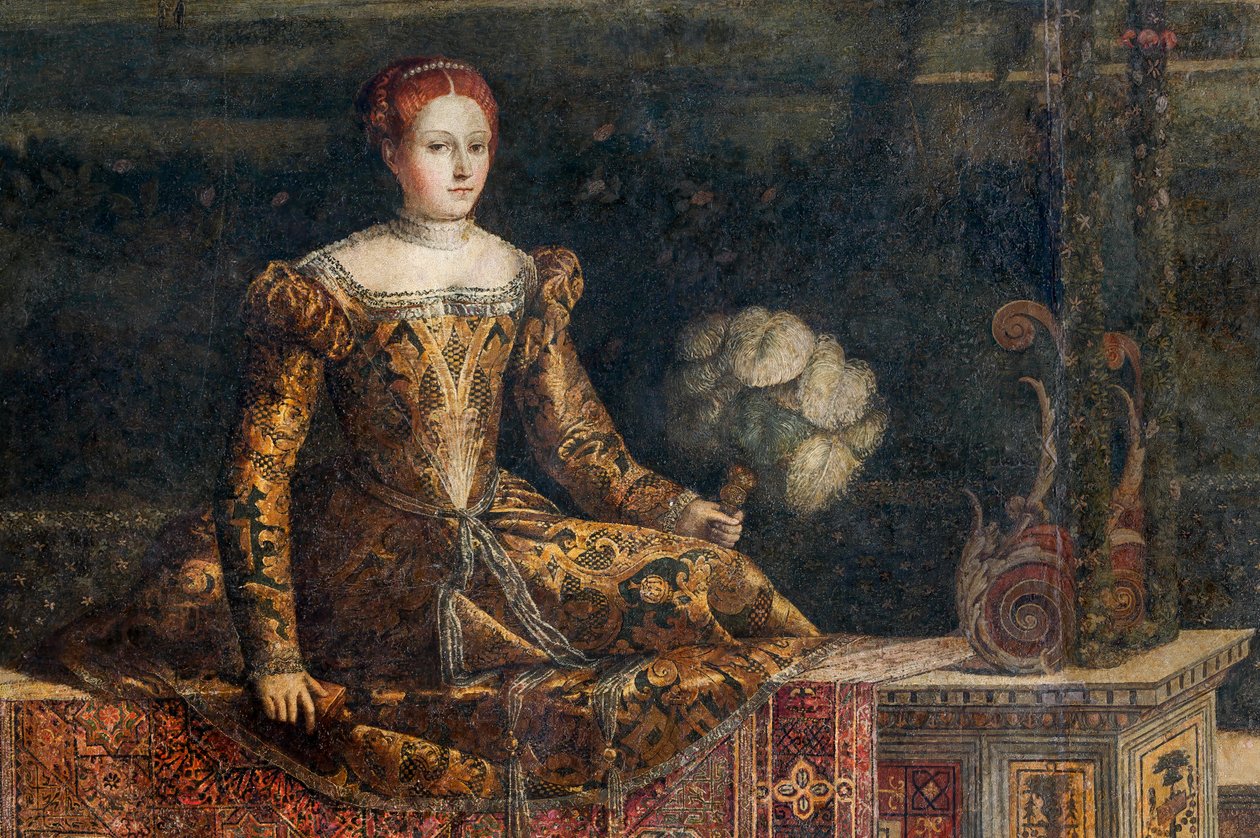 Portret van een edelvrouw, (detail) van de Kleine Kamer van de Edelvrouwen door Alessandro Bonvicino Moretto