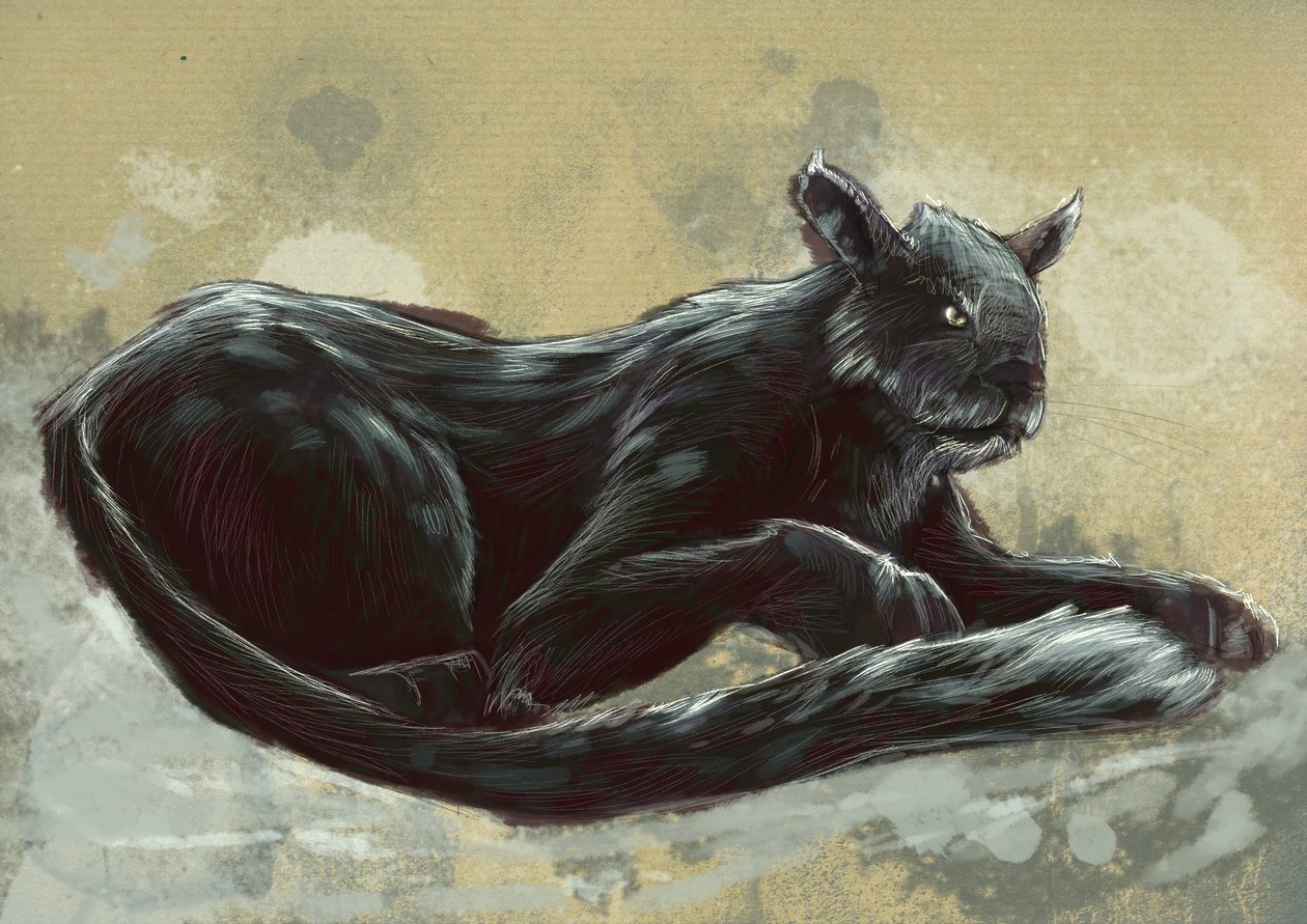 Fantastische monsters en wezens, cryptozoologie: voorstelling van het Beest van Exmoor, gezien in Devon en Somerset in Engeland - Tekening door Alessandro Lonati, 2012 door Alessandro Lonati