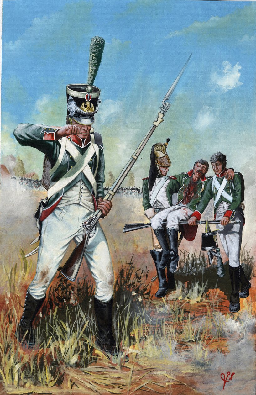 Eerste Keizerrijk (1804-1814 en 1815): soldaten van het grote Napoleontische leger in Italië helpen een gewonde kameraad door Alessandro Lonati