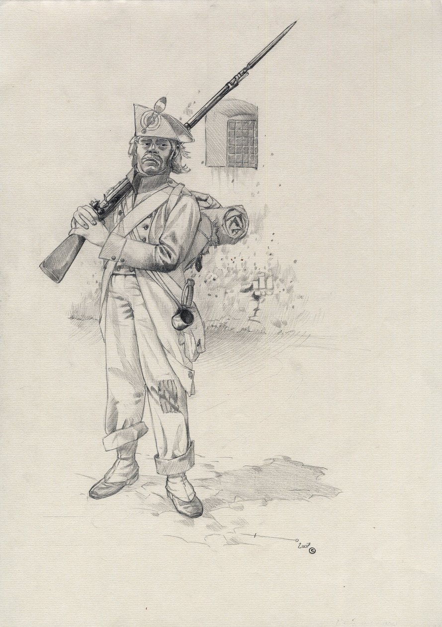 Eerste Keizerrijk (1804-1814 of 1815): soldaat van het Napoleontische leger, infanterist van een brigade ruiters in een fort door Alessandro Lonati