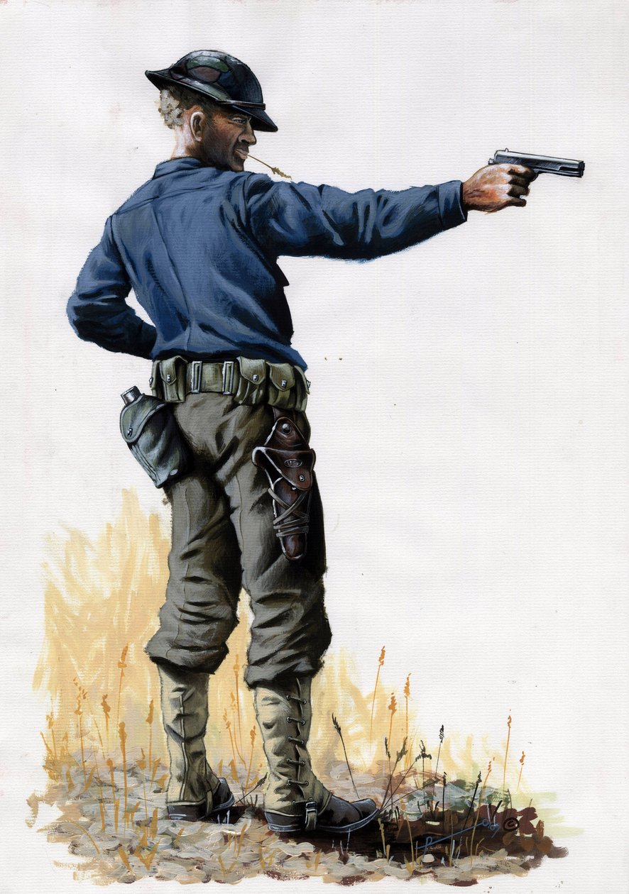 Eerste Wereldoorlog 1914-1918: Amerikaanse legerinfanterist met een pistool in 1917 aan het Westfront door Alessandro Lonati