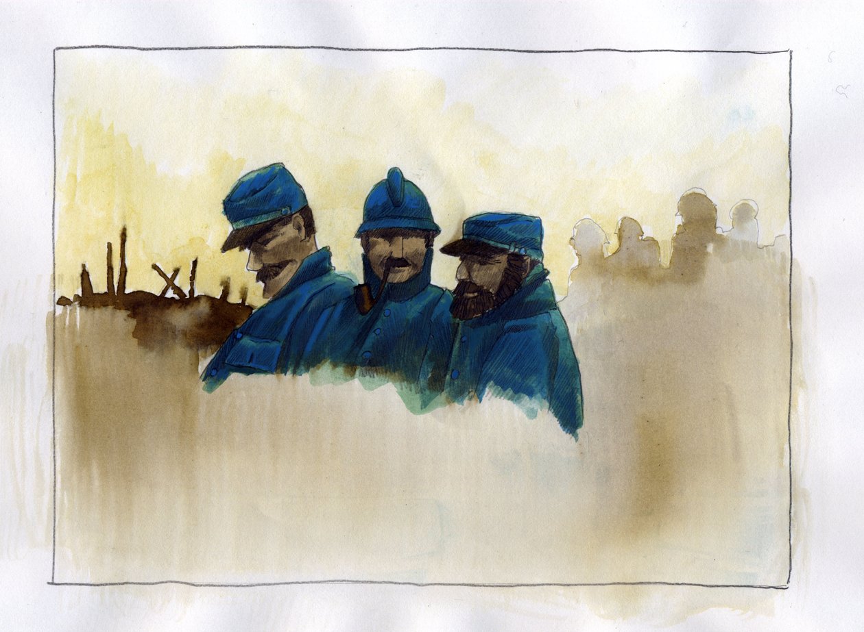 Eerste Wereldoorlog: Franse soldaten tijdens de Eerste Wereldoorlog Kleurenillustratie door Alessandro Lonati door Alessandro Lonati
