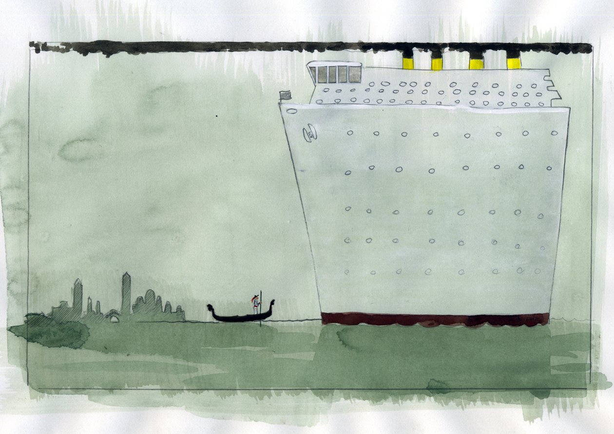 Impact van verkeer in de lagune van Venetië, Italië Illustratie door Alessandro Lonati door Alessandro Lonati