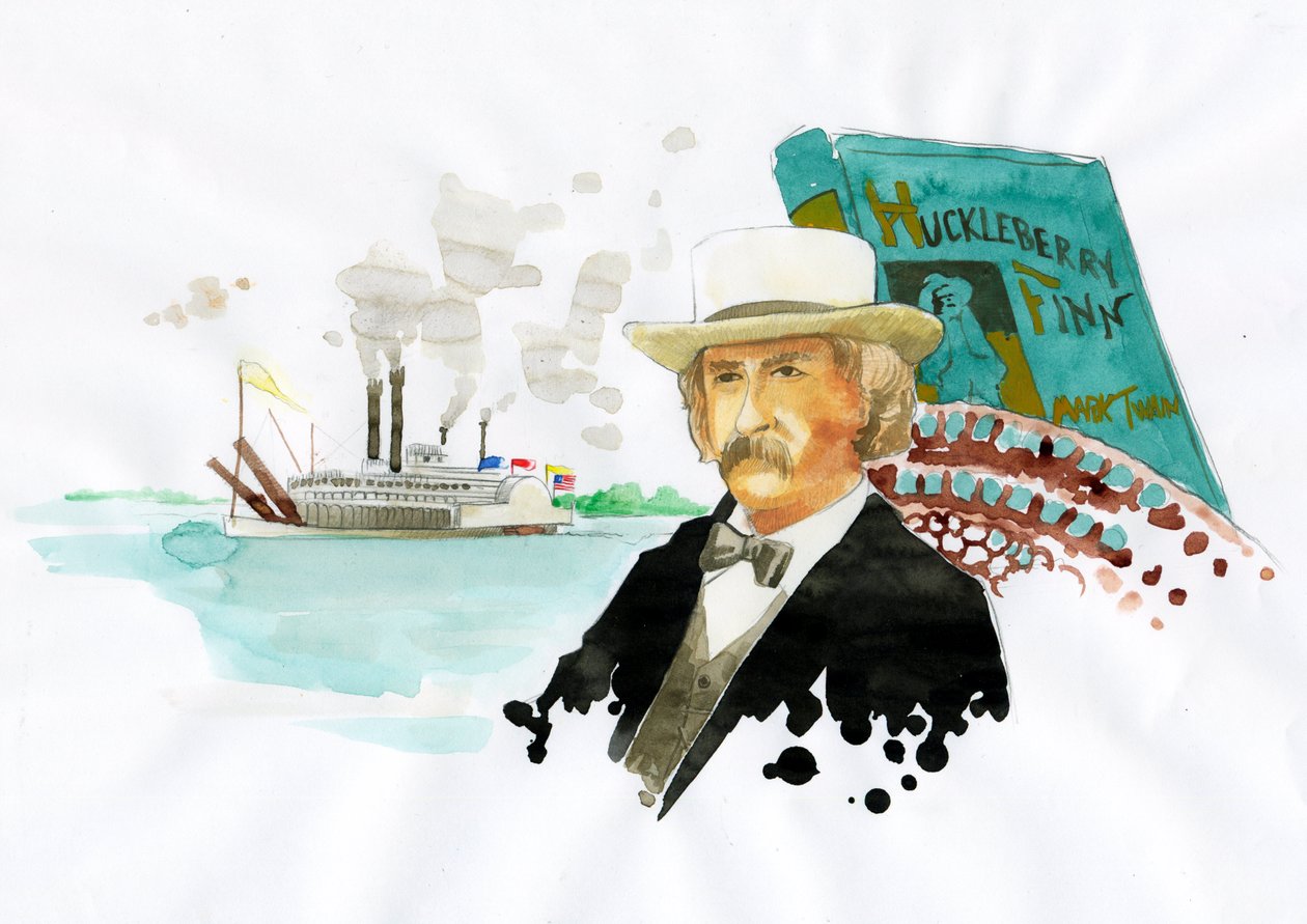 Portret van de Amerikaanse schrijver Mark Twain (1835-1910) Illustratie door Alessandro Lonati door Alessandro Lonati