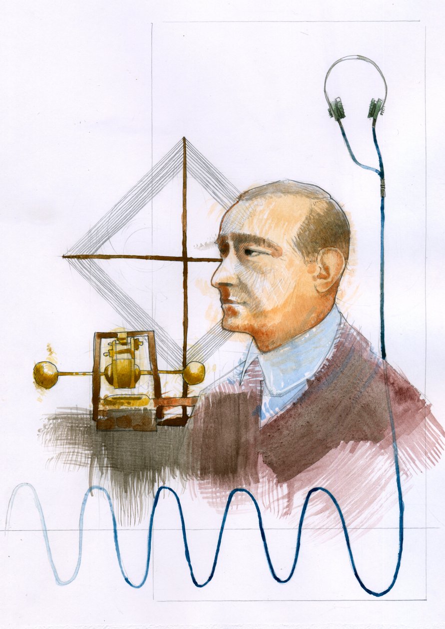 Portret van Guglielmo Marconi (1874-1937), Italiaanse natuurkundige, uitvinder van de telegraaf door Alessandro Lonati