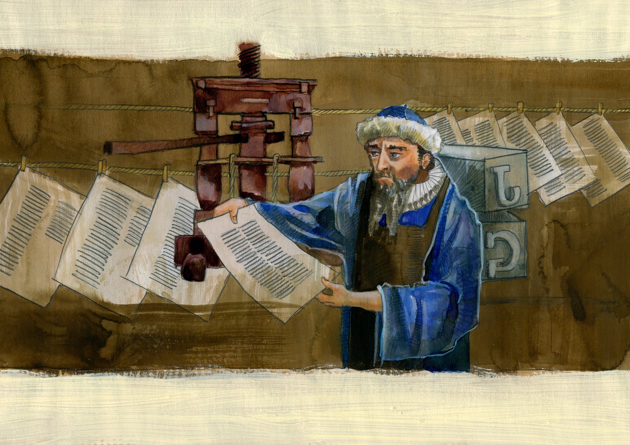 Portret van Johannes Gensfleisch genaamd Gutenberg (1400-1468), Duitse drukker Illustratie door Alessandro Lonati door Alessandro Lonati