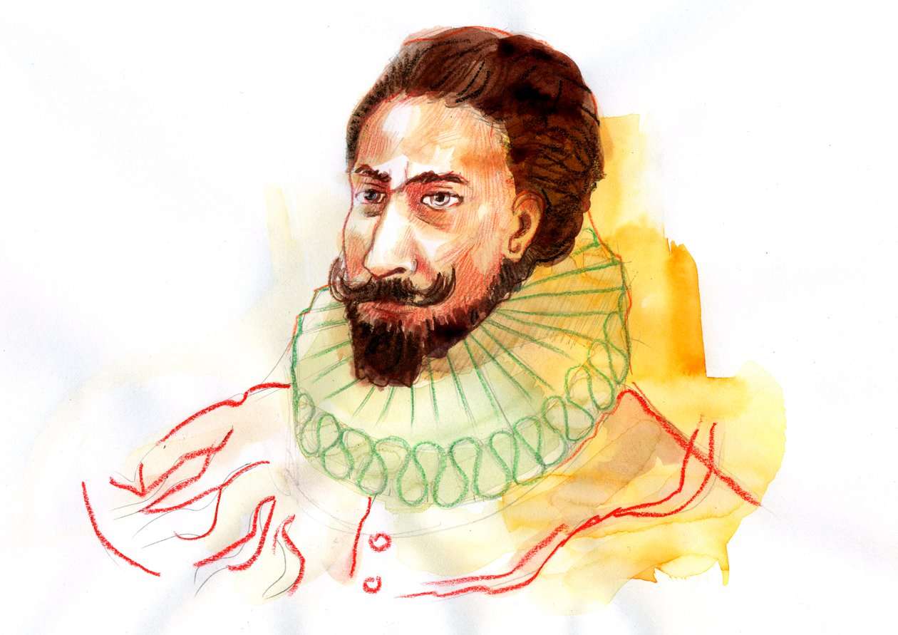 Portret van Miguel de Cervantes Saavedra (1547-1616) door Alessandro Lonati