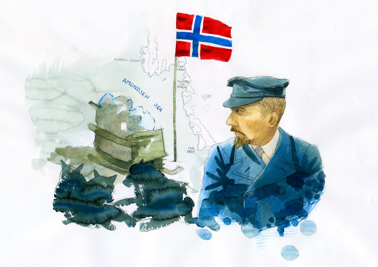 Portret van de Noorse zeeman en ontdekkingsreiziger Roald Amundsen (1872-1928) Illustratie door Alessandro Lonati door Alessandro Lonati