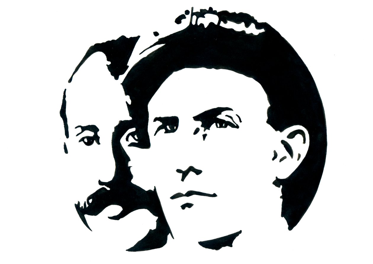 Portret van Orville (1871-1948) en Wilbur Wright (1867-1912) Amerikaanse luchtvaartpioniers door Alessandro Lonati