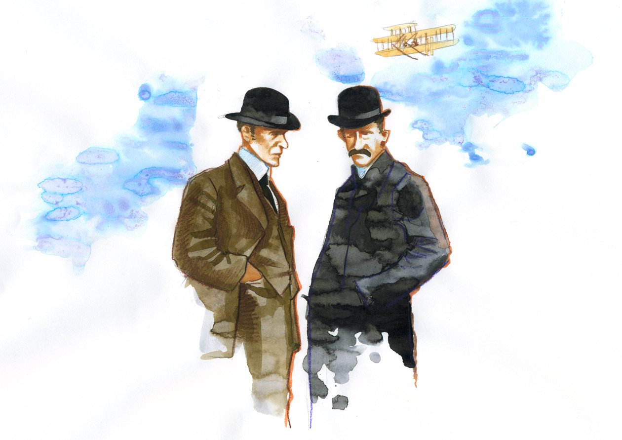 Portret van Orville (1871-1948) en Wilbur Wright (1867-1912) Amerikaanse luchtvaartpioniers door Alessandro Lonati