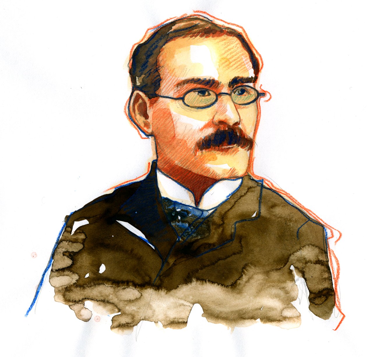 Portret van Rudyard Kipling (1865-1936), Engelse schrijver door Alessandro Lonati