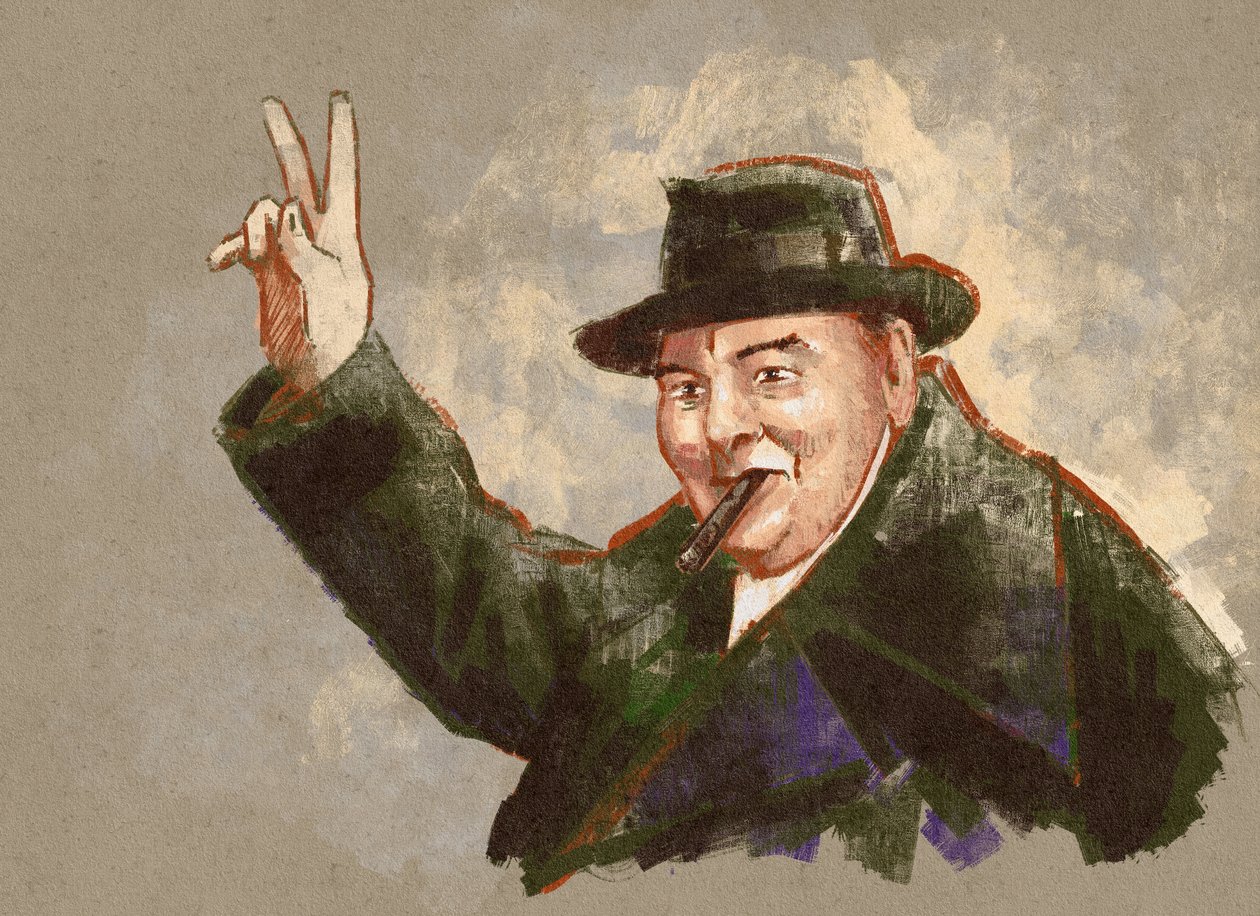 Portret van Sir Winston Leonard Spencer Churchill (illustratie) door Alessandro Lonati