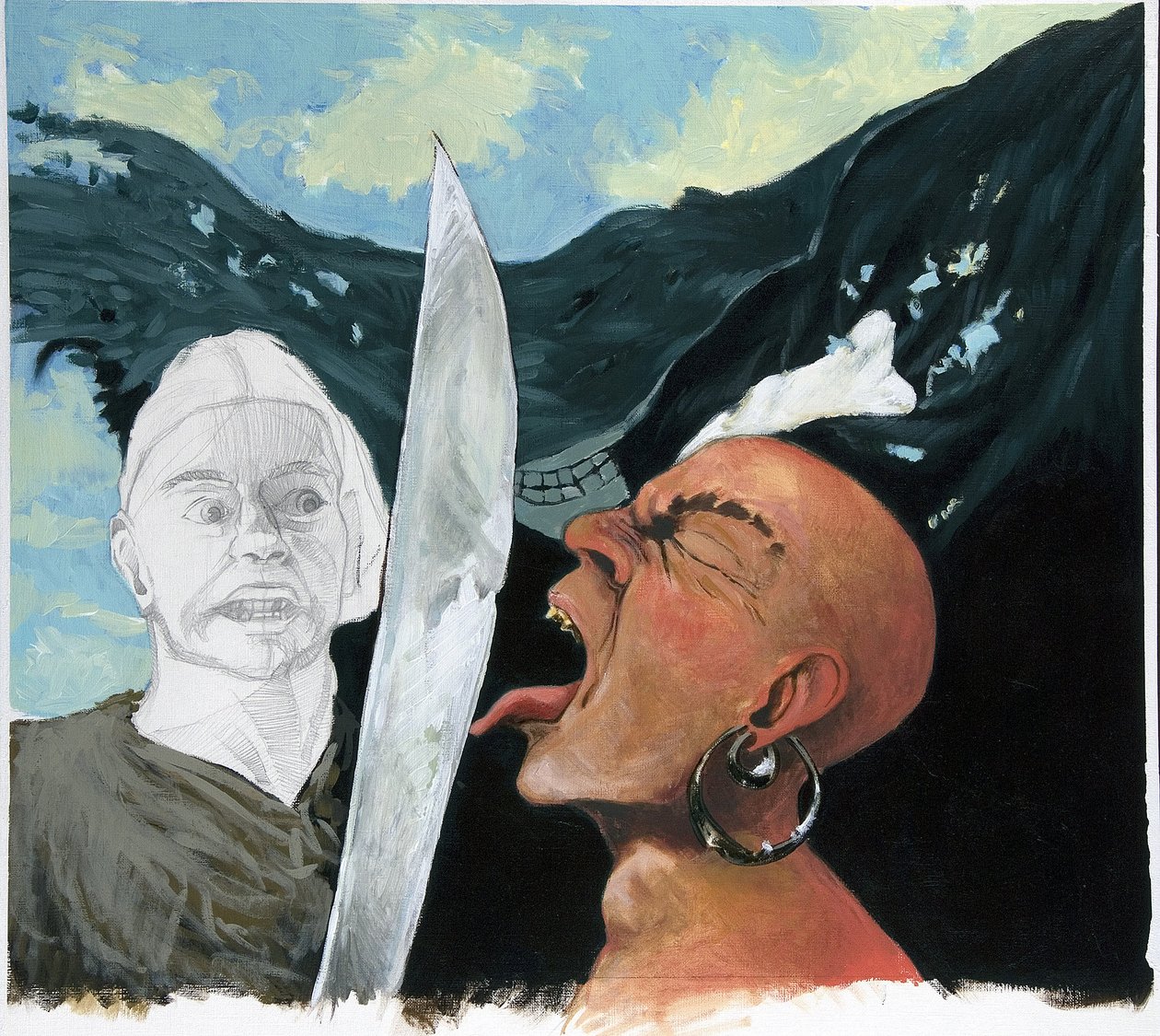 Portret van een piraat die zijn tegenstander uitdaagt door hem met zijn tong aan te raken door Alessandro Lonati