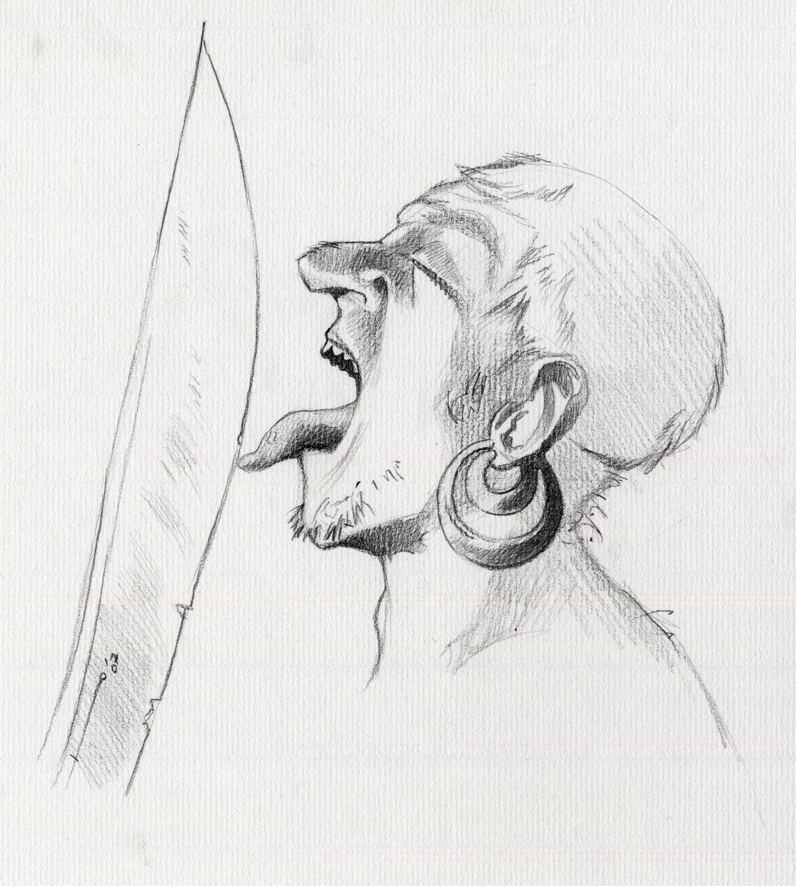 Portret van een piraat (kaper) die het zwaard tart door het met de tong aan te raken (Illustratie) door Alessandro Lonati