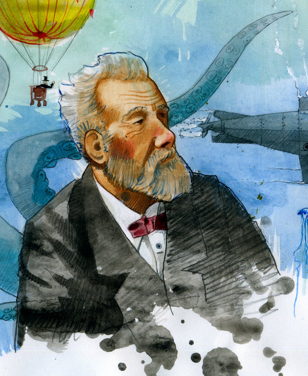 Portret van de Franse schrijver Jules Verne (1828-1905) door Alessandro Lonati