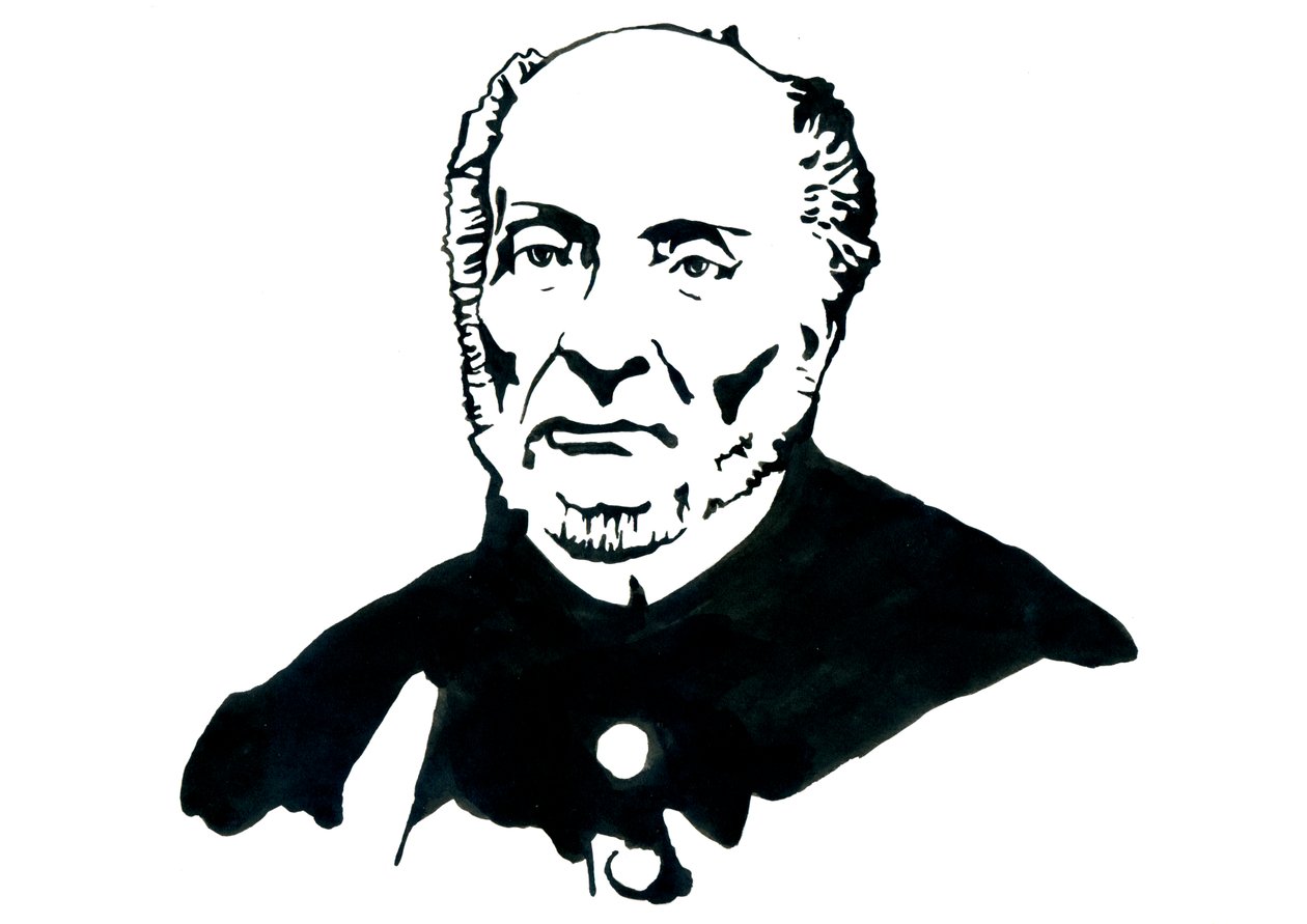 Voorstelling van Victor Schoelcher (1804-1893) Franse politicus, Franc Macon, bekend om het leiden van het decreet van de definitieve afschaffing van de slavernij in Frankrijk (Illustratie door Alessandro Lonati) door Alessandro Lonati