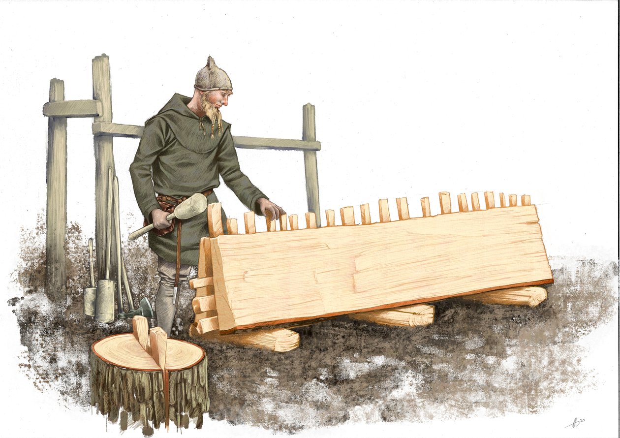 Viking scheepsbouwer aan het werk door Alessandro Lonati