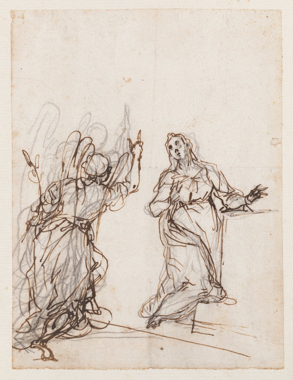 De Annunciatie, vroeg 17e eeuw (pentekening) door Alessandro Maganza