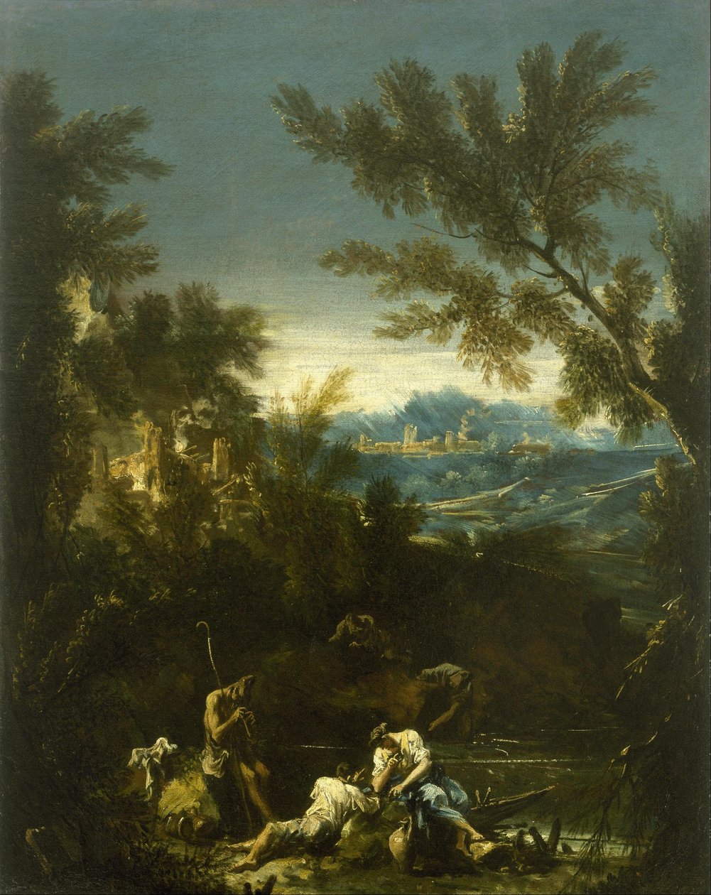 Landschap met figuren door Alessandro Magnasco
