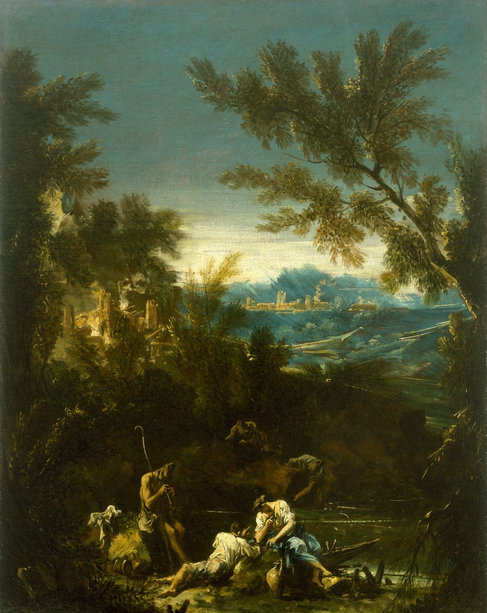 Landschap met figuren door Alessandro Magnasco