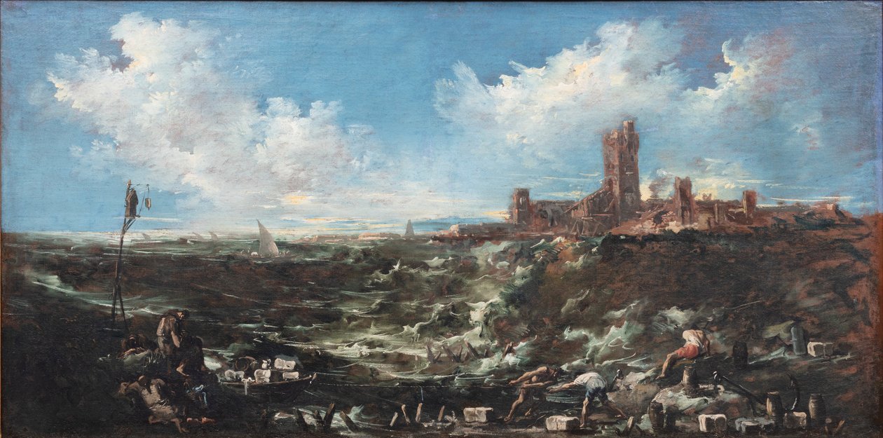 Het gebed van de monniken aan zee door Alessandro Magnasco