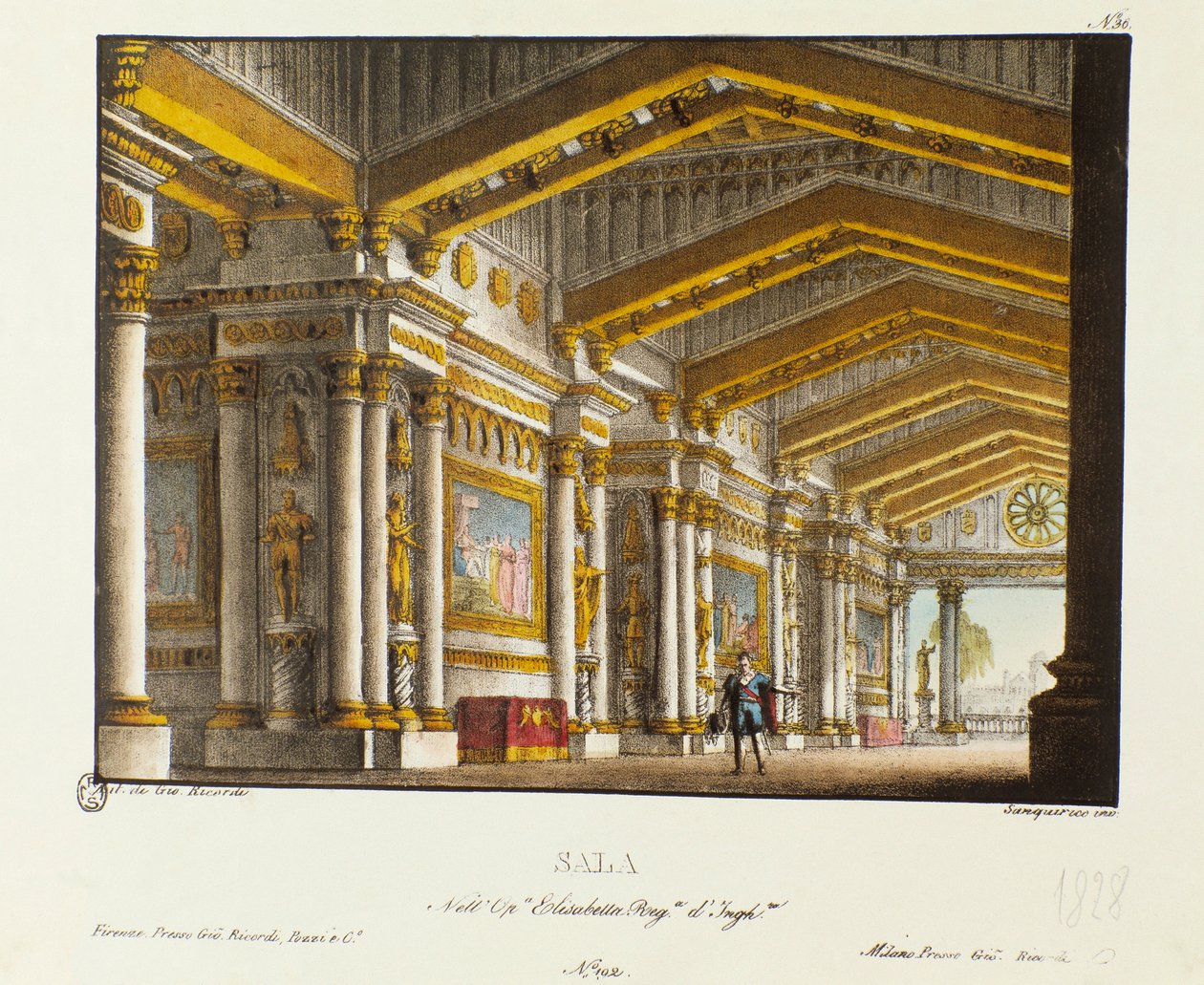 De Grote Zaal van het Koninklijk Paleis Scenografie voor de uitvoering in 1828 van de opera 