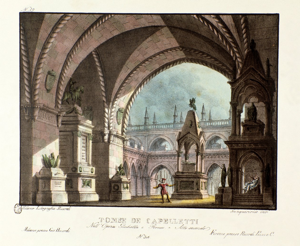 Het graf van de Capulet-familie (Capuleti) Scenografie voor de uitvoering in het Teatro Carcano in 1829 van de opera 