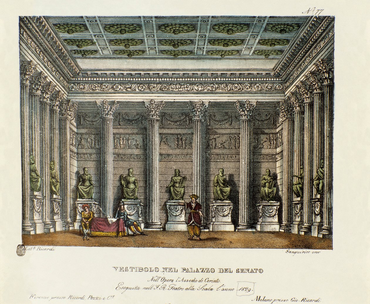 De vestibule van het Paleis van de Senaat (Acte I) Scenografie voor de uitvoering in het Teatro alla Scala in Milaan in 1829 van de opera 