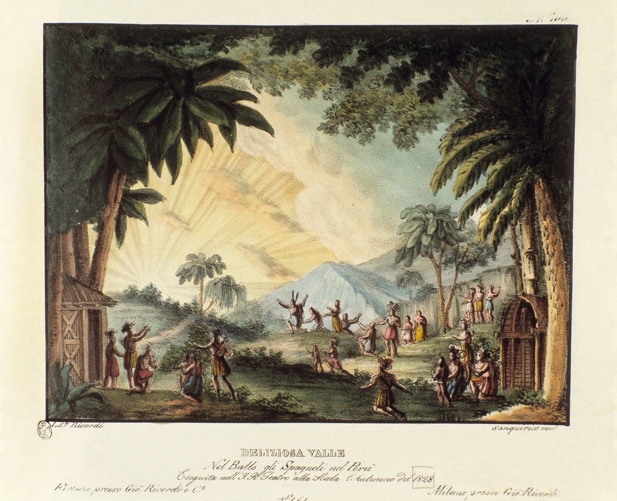 Uitzicht op een heerlijke vallei ten tijde van de verovering van de Nieuwe Wereld door de Spanjaarden Scenografie voor het ballet Gli spagnoli nel Peru door Giovanni Galzerani (1828) door Alessandro Sanquirico