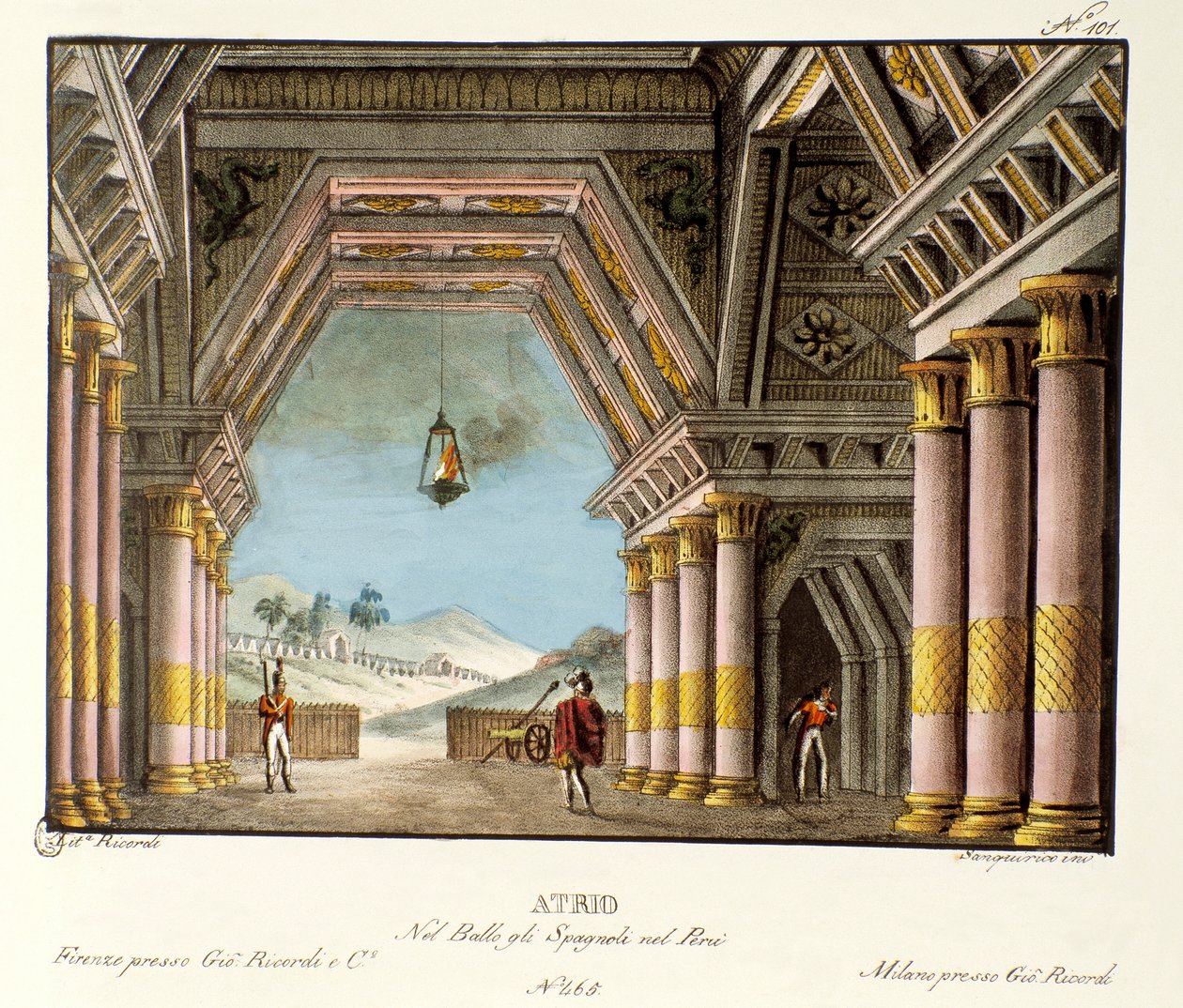 Uitzicht op een grote paleiskamer. Scenografie voor het ballet 