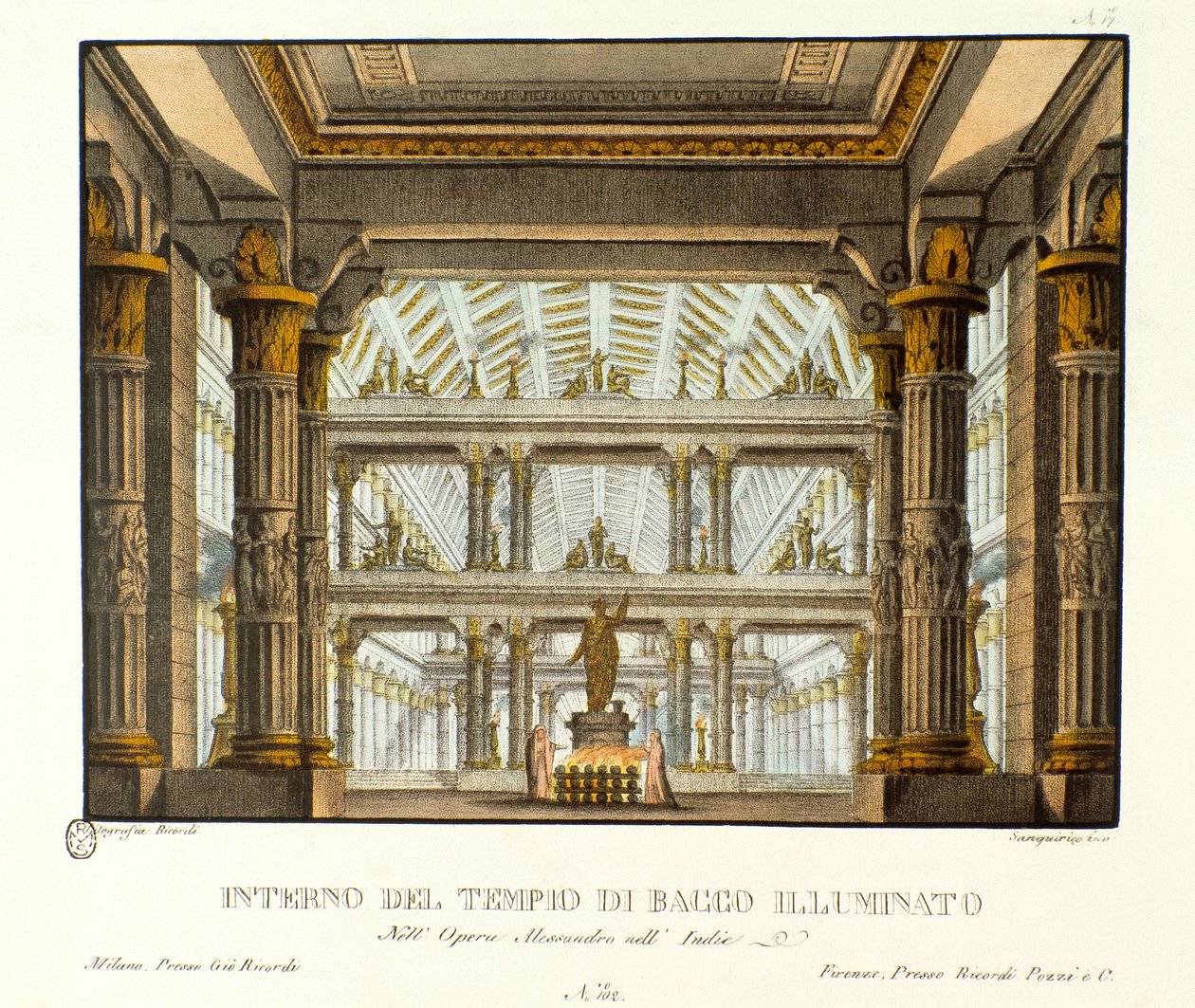 Uitzicht op het interieur van de tempel van Bacchus voor de opera 