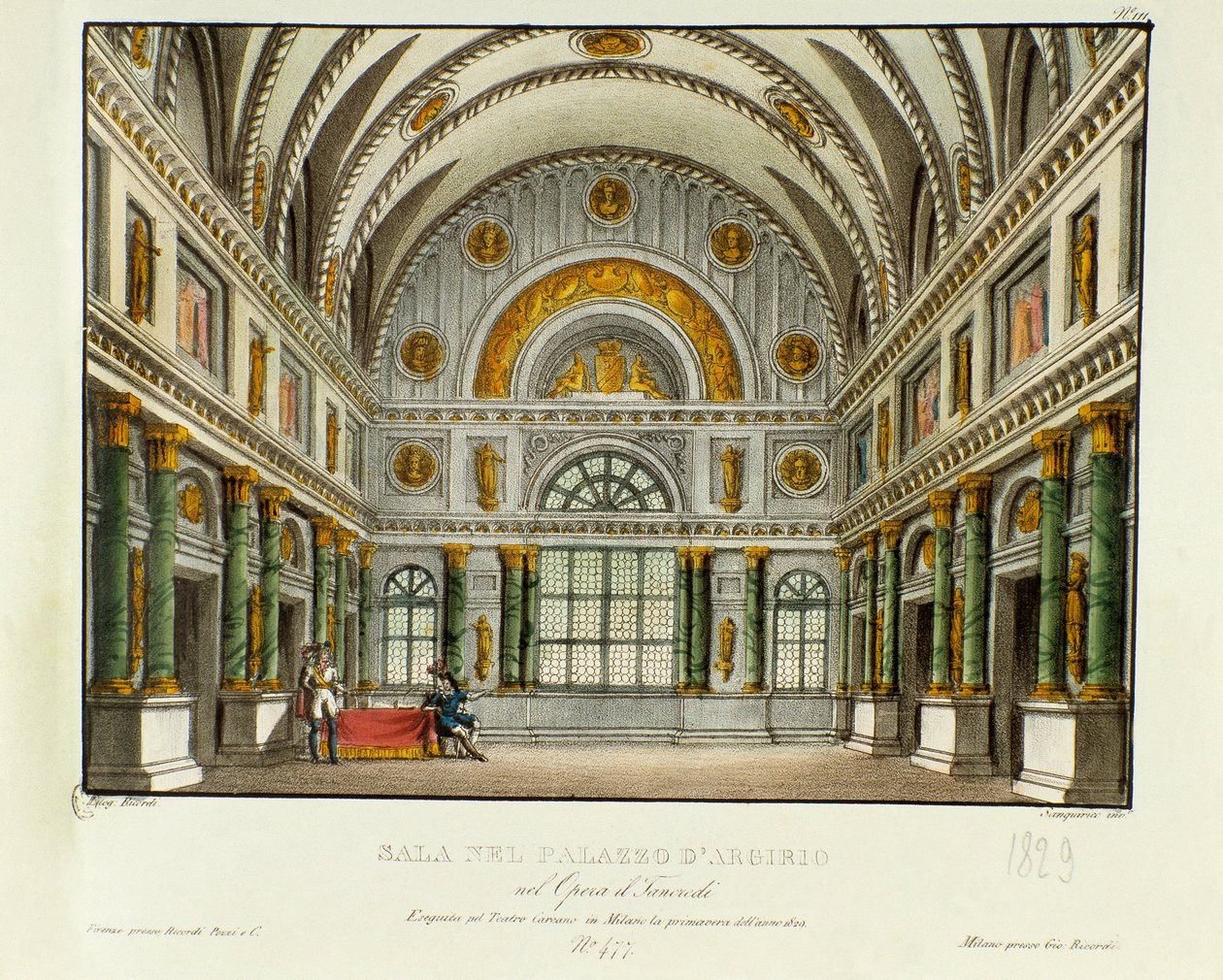 Uitzicht op het paleis van de koning van Syracuse Argirio Scenografie voor de uitvoering in Milaan in 1829 van de opera 