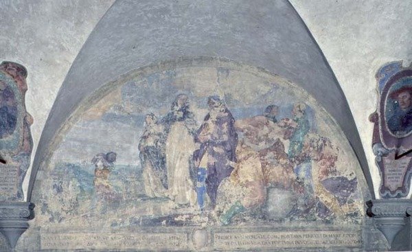 St. Antoninus preekt voor een koopman die hij redde van een verschrikkelijke storm, lunet door Alessandro Tiarini