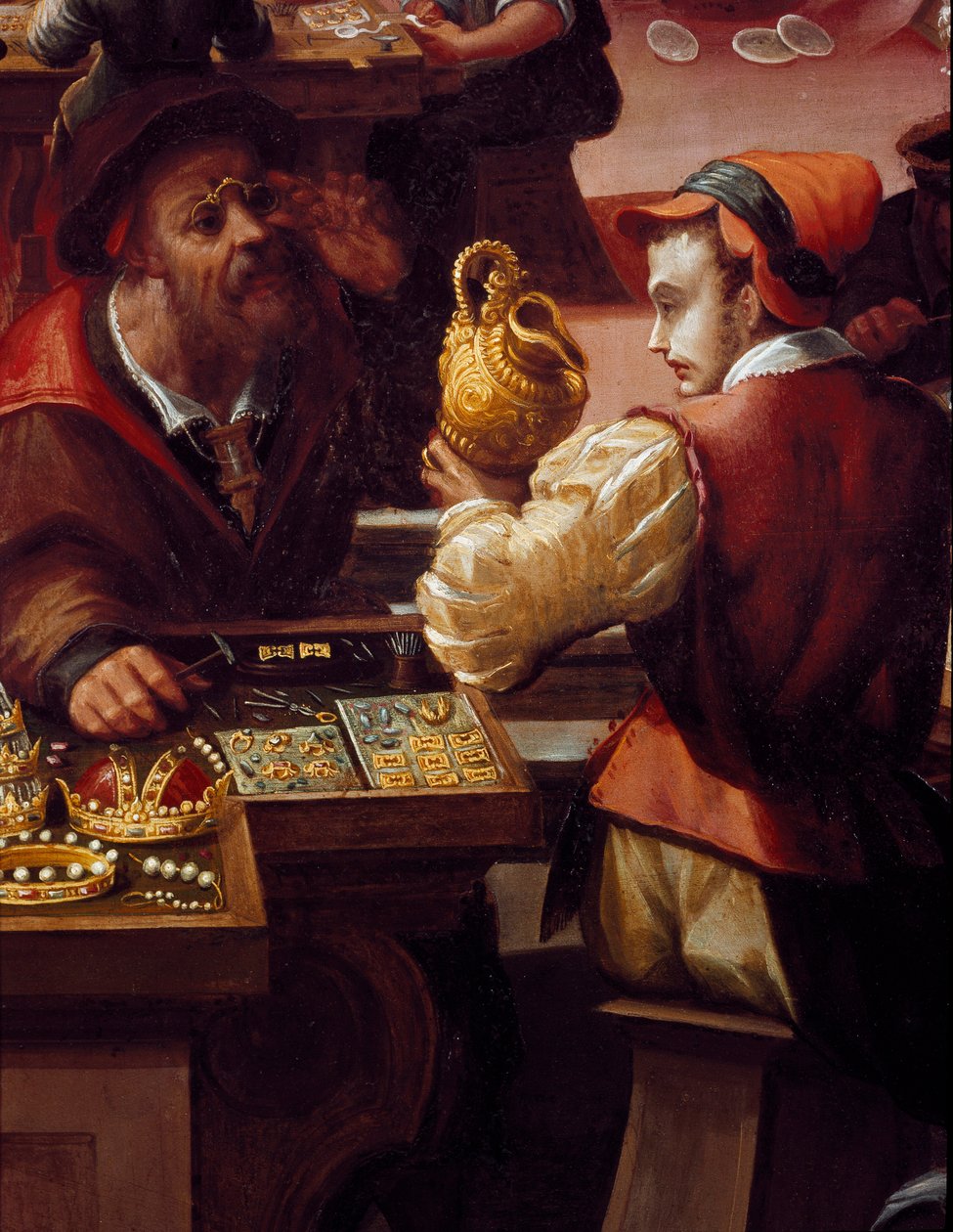De werkplaats van de goudsmid (detail) door Alessandro di Vincenzio Fei
