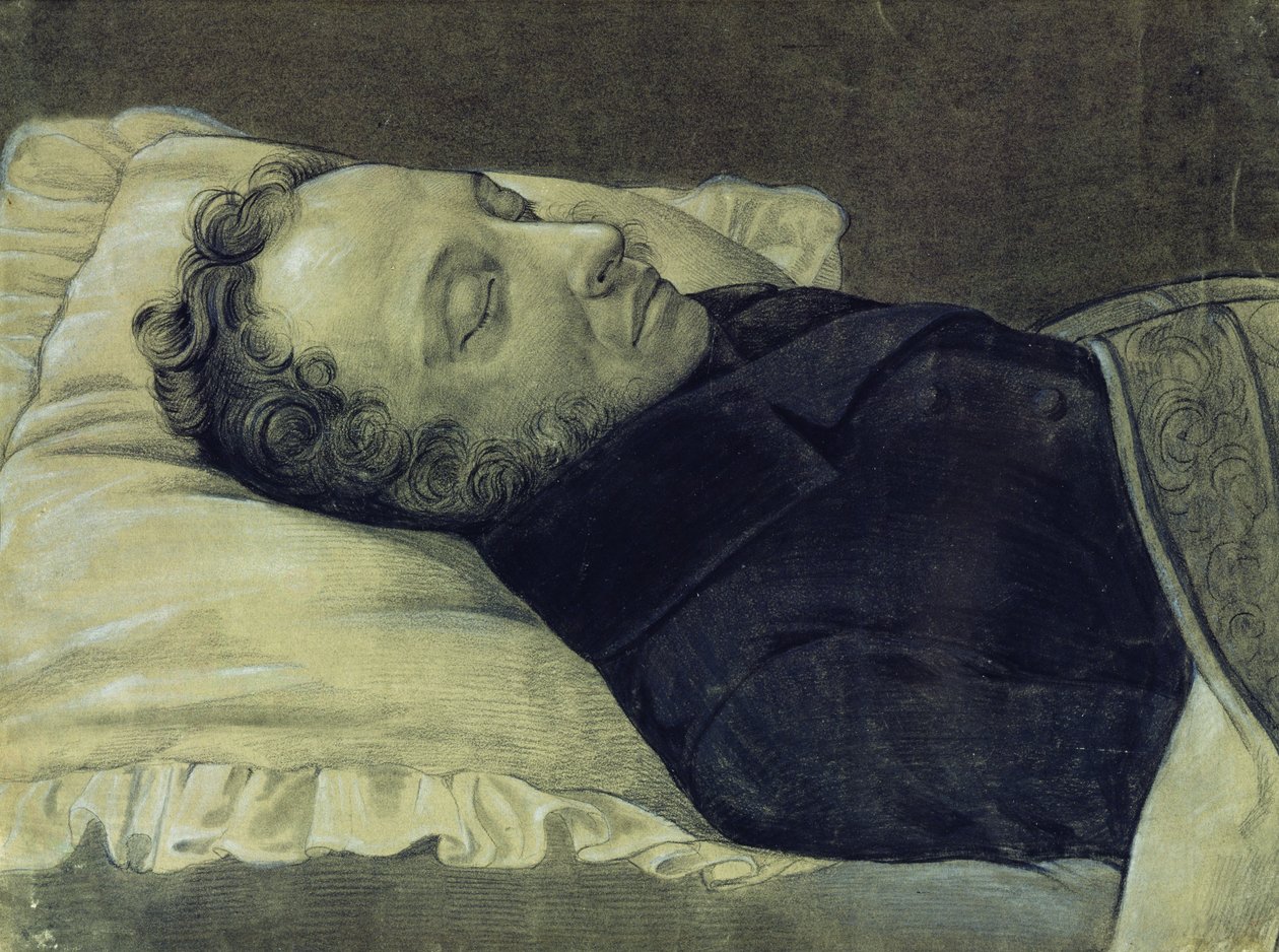 Portret van Alexander Pushkin op zijn sterfbed, 1837 door Alexander Alexeyevich Koslov