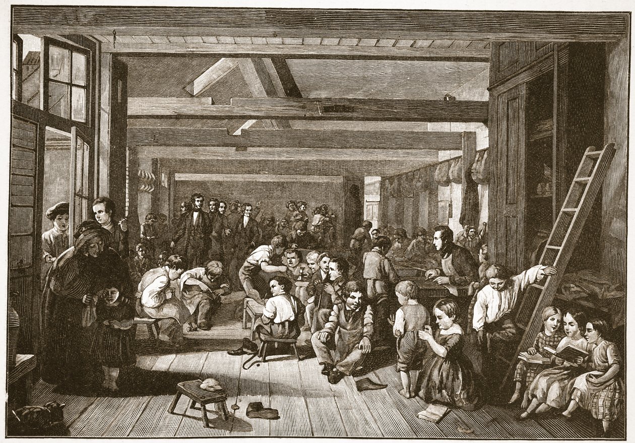 Bezoek van Lord Shaftesbury aan de Westminster Ragged School of Industry, illustratie uit 