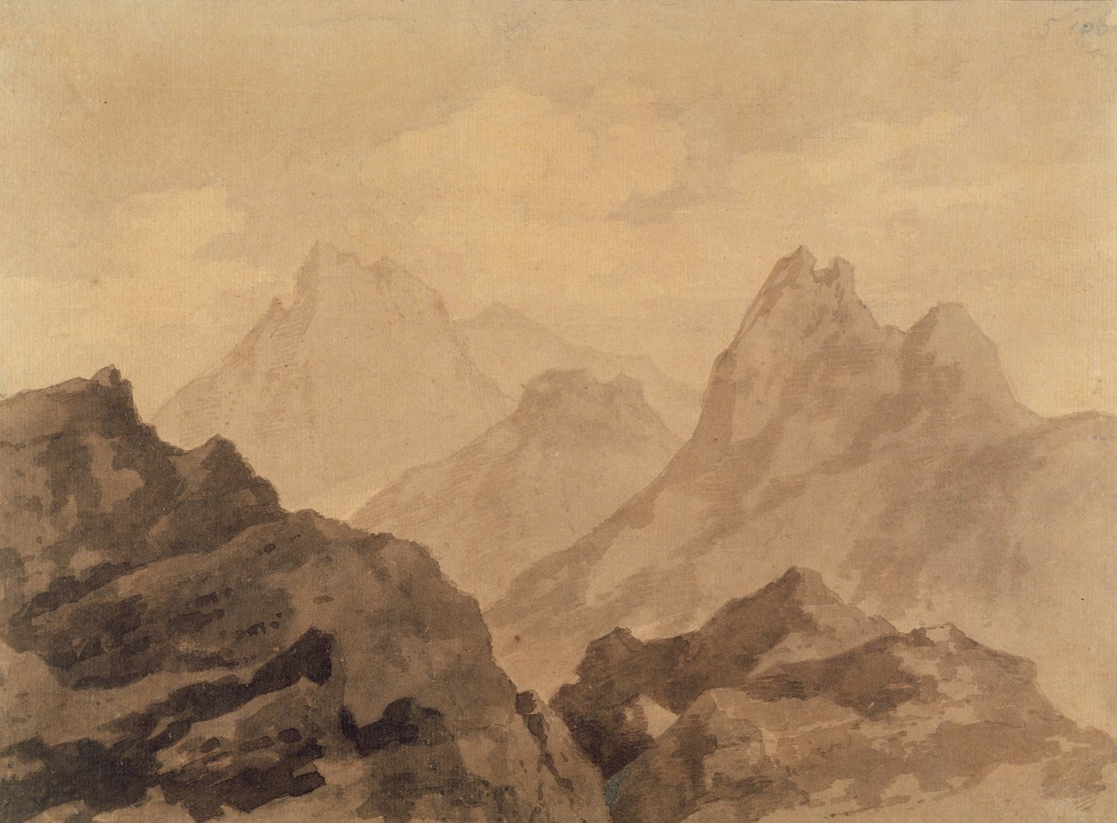 Bergtoppen (Een bergstudie), ca. 1780 door Alexander Cozens