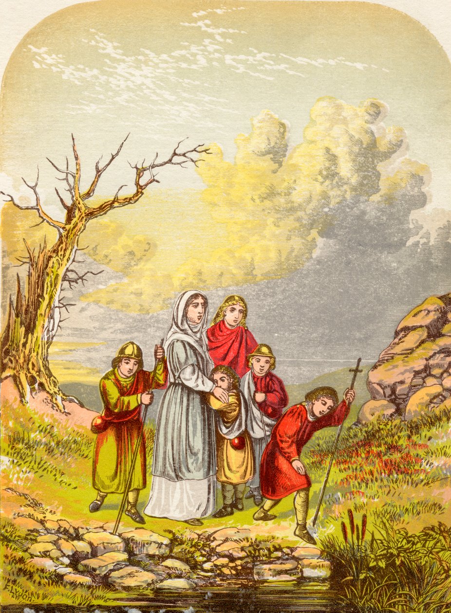 Christiana en haar kinderen arriveren bij het Moeras van Wanhoop, uit De Pelgrimsreis van John Bunyan, gepubliceerd ca. 1880 door Alexander Francis Lydon