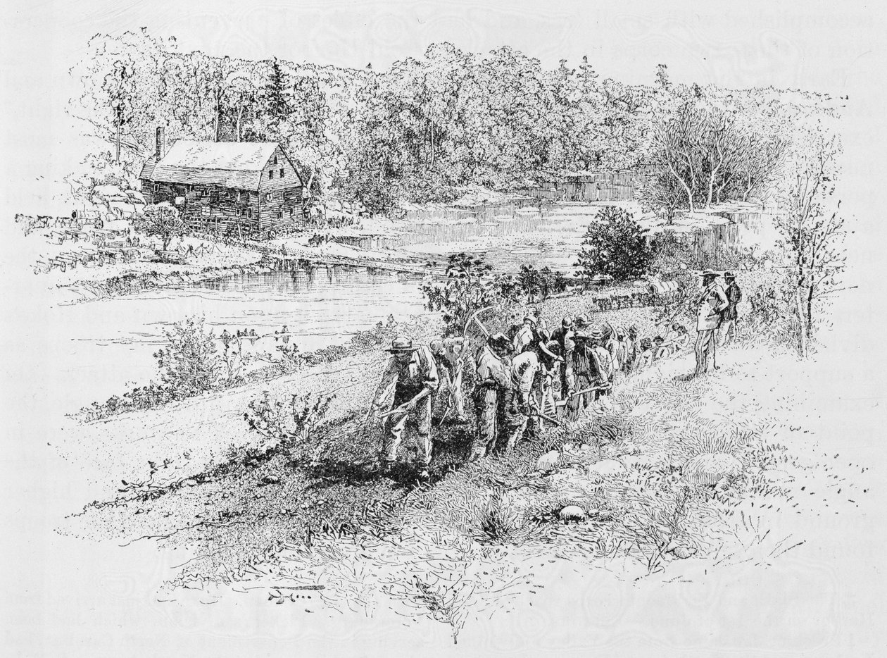 Jericho Mills: Unie ingenieurskorps aan het werk, gegraveerd door Harry Fenn (1838-1911) van een foto, illustratie uit 