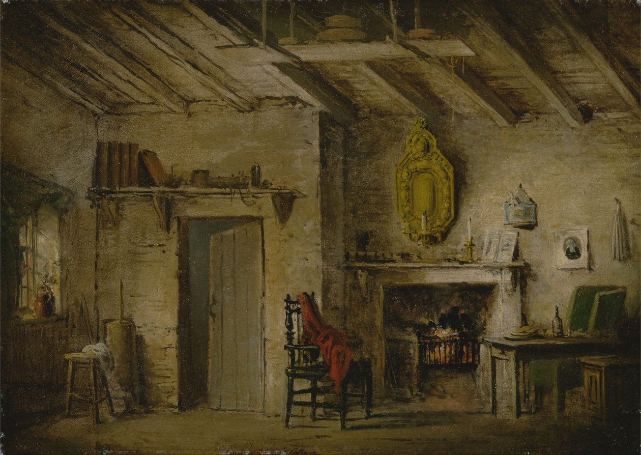 Toneelontwerp voor Heart of Midlothian; Deans Cottage door Alexander Nasmyth