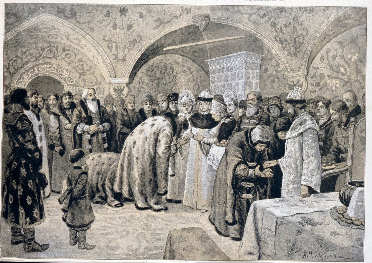De ontvangst van de tsarina na de paasmatines door Alexander Andreyevich Chikin
