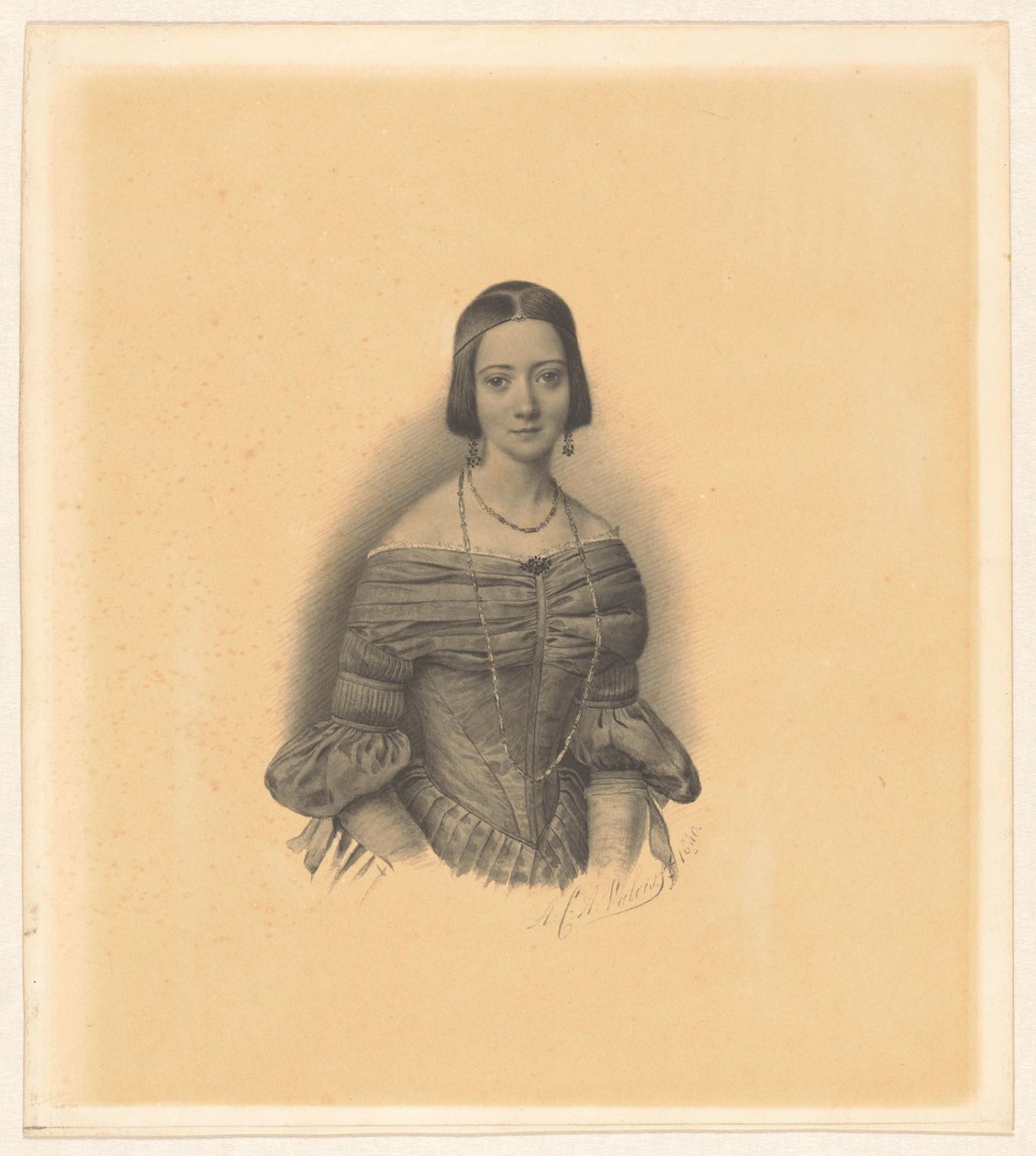 Portret van Antoinette Marie Henriette Jeanne Reigersman, echtgenote van Jonkheer Mr Pieter van den Brandeler door Alexander Cesar August Valois (signed by artist)