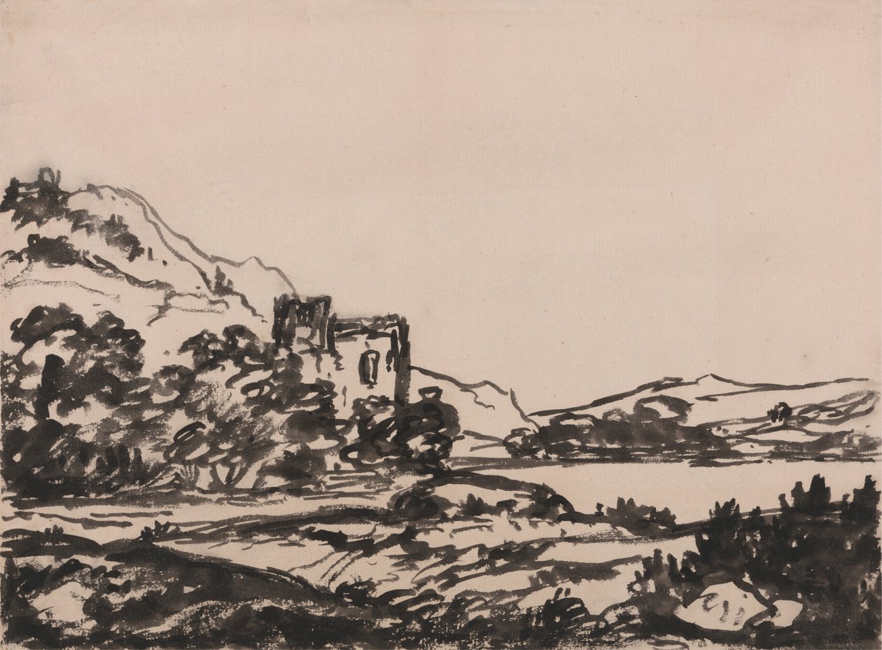 Kasteel in een Landschap door Alexander Cozens