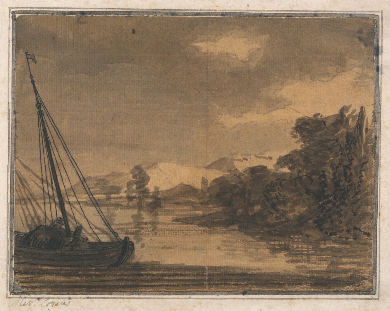 Rivier en boot door Alexander Cozens